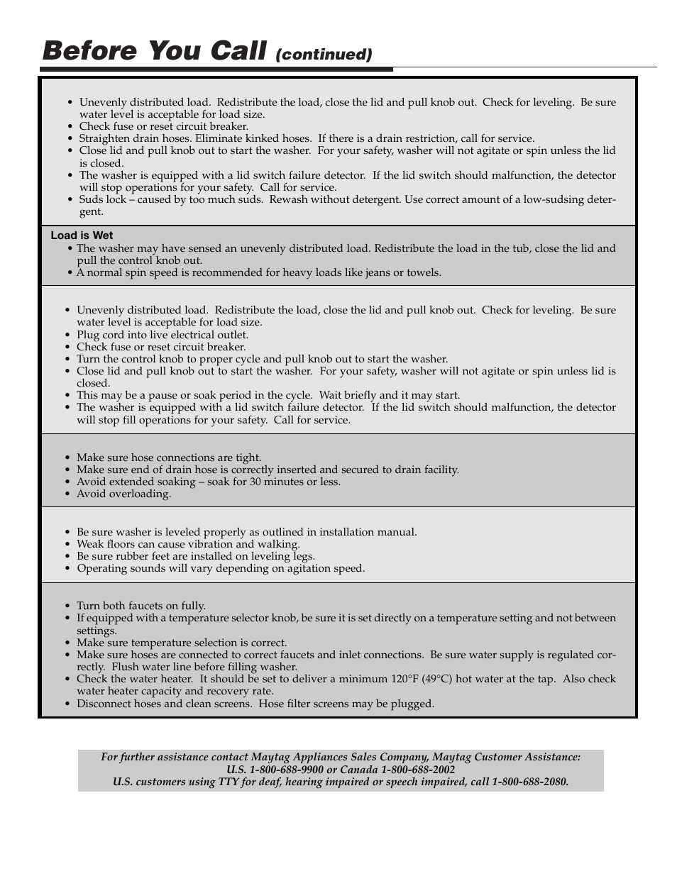 Before you call, Continued) | Maytag LAT3600AAE User Manual | Page 8 / 28