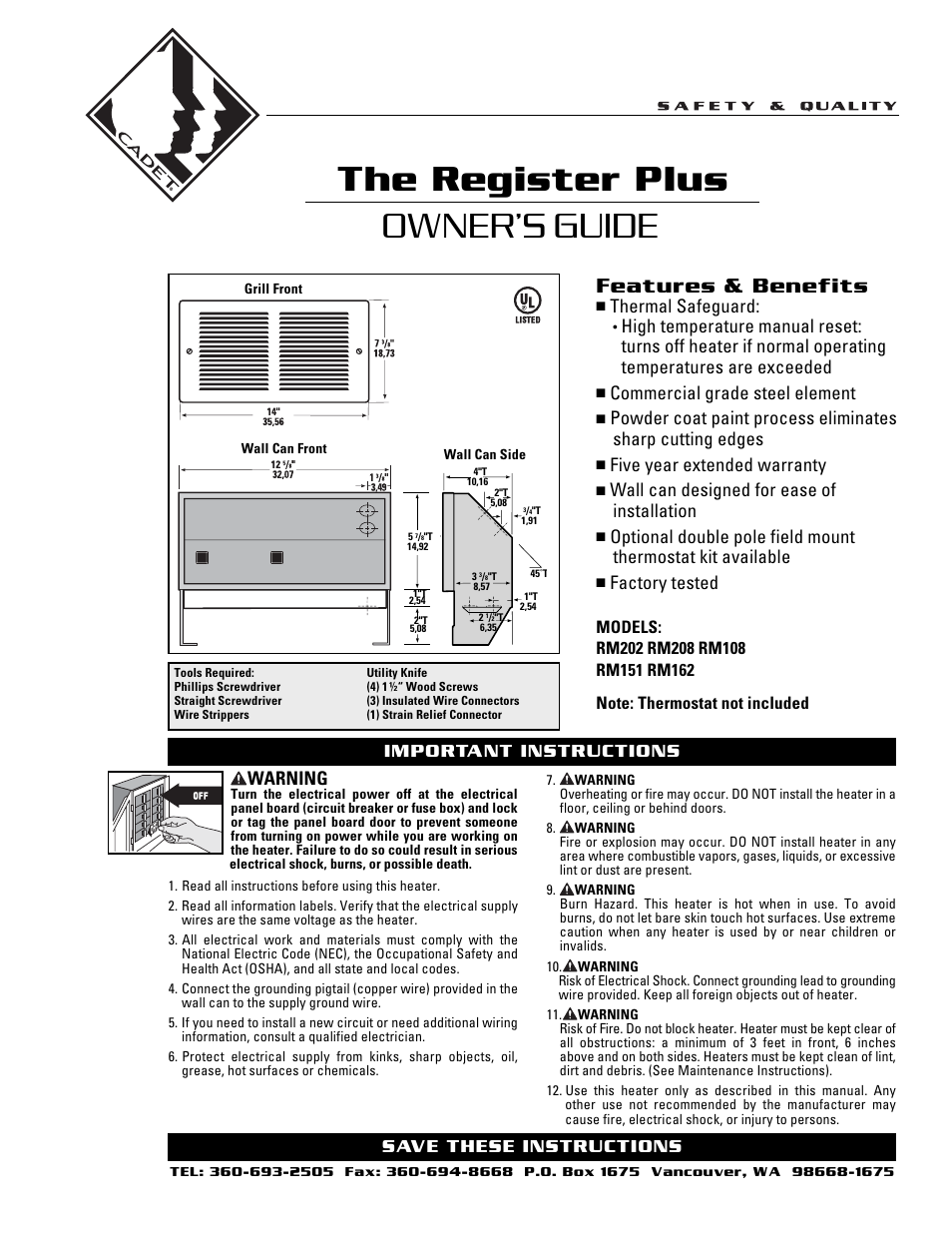 Cadet The Register Plus RM108 User Manual | 8 pages