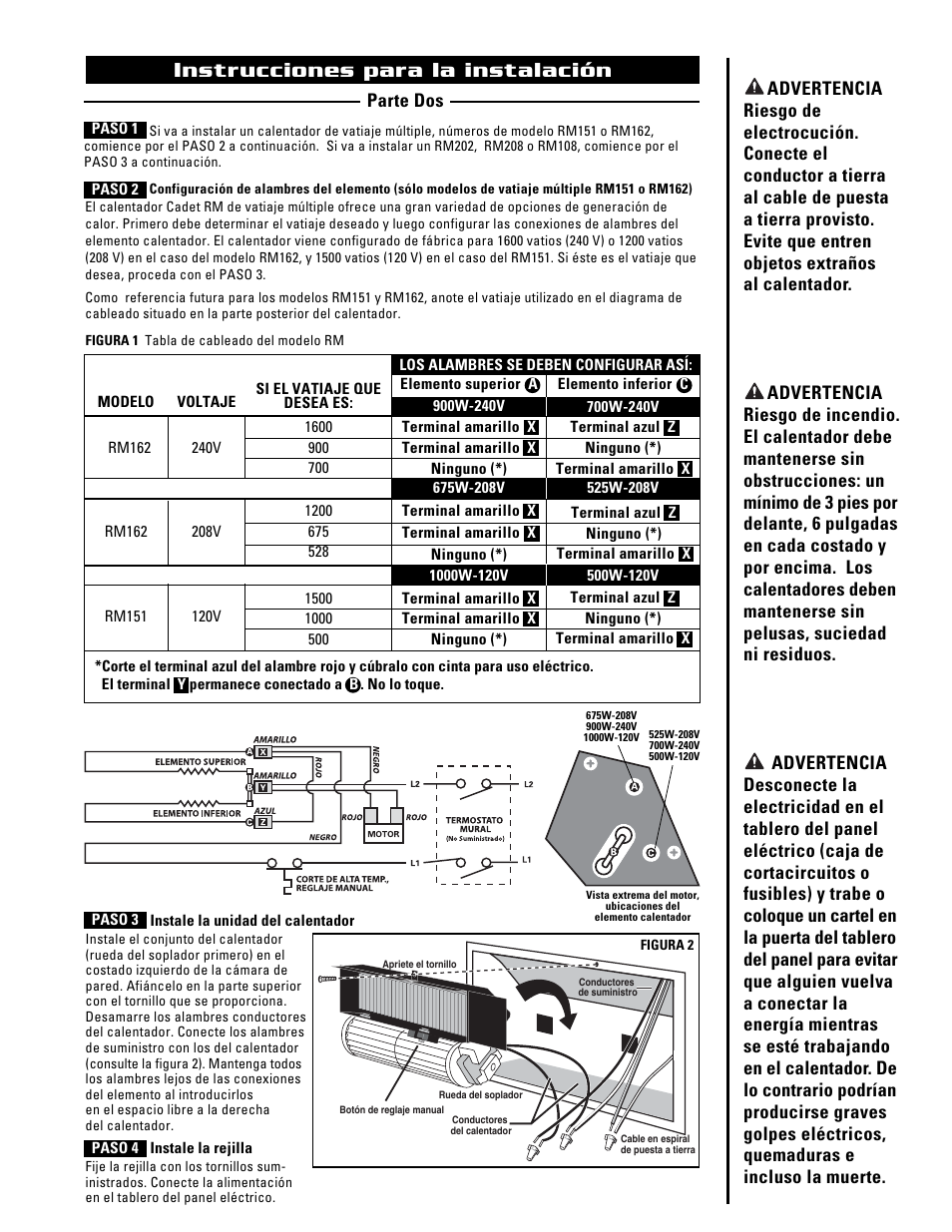 Instrucciones para la instalación, Parte dos | Cadet The Register Plus RM108 User Manual | Page 7 / 8