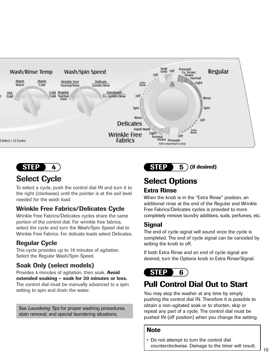 Select cycle, Select options, Pull control dial out to start | Maytag HAV2460AWW User Manual | Page 11 / 48