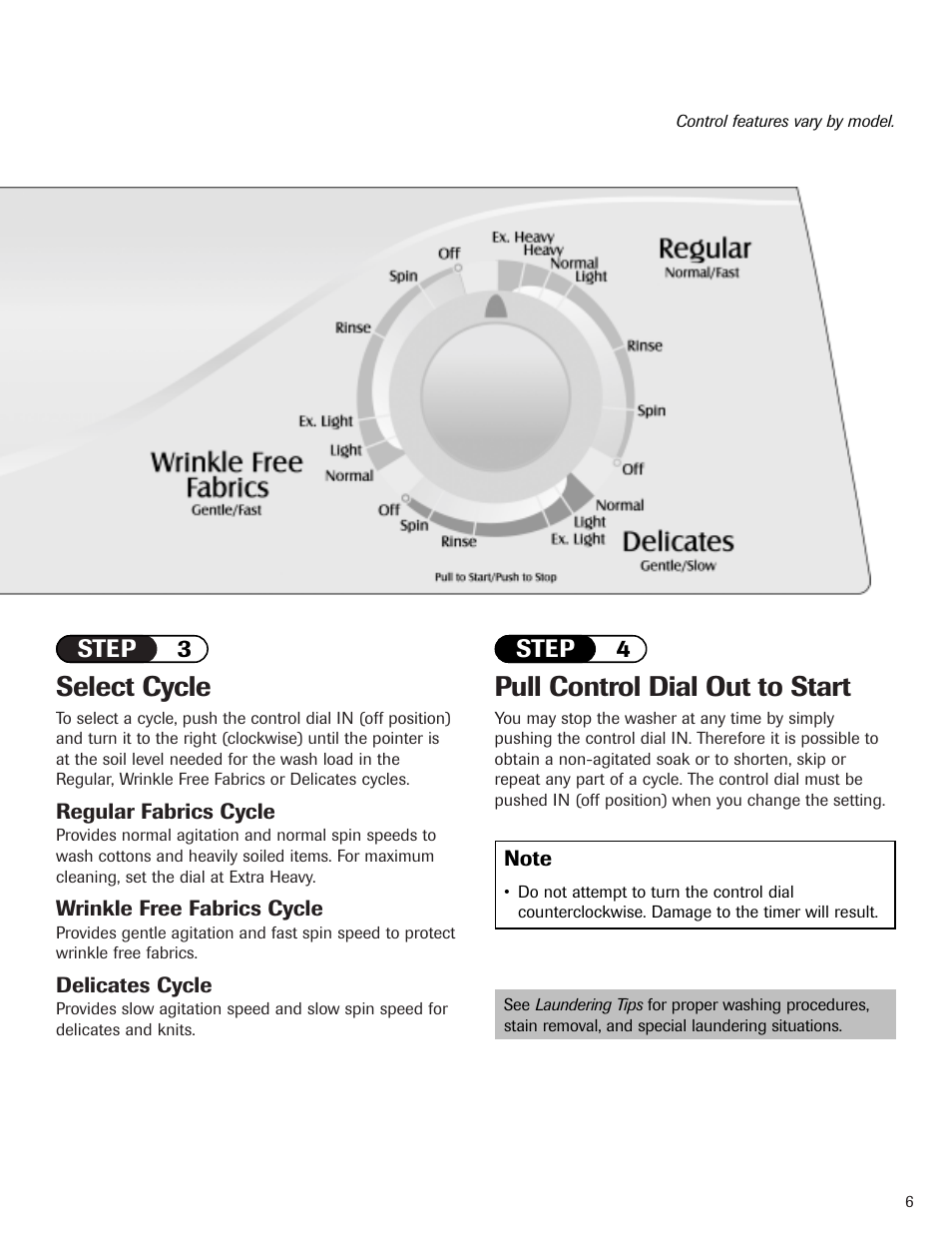 Pull control dial out to start, Select cycle, Step 3 step 4 | Maytag HAV2460AWW User Manual | Page 7 / 48