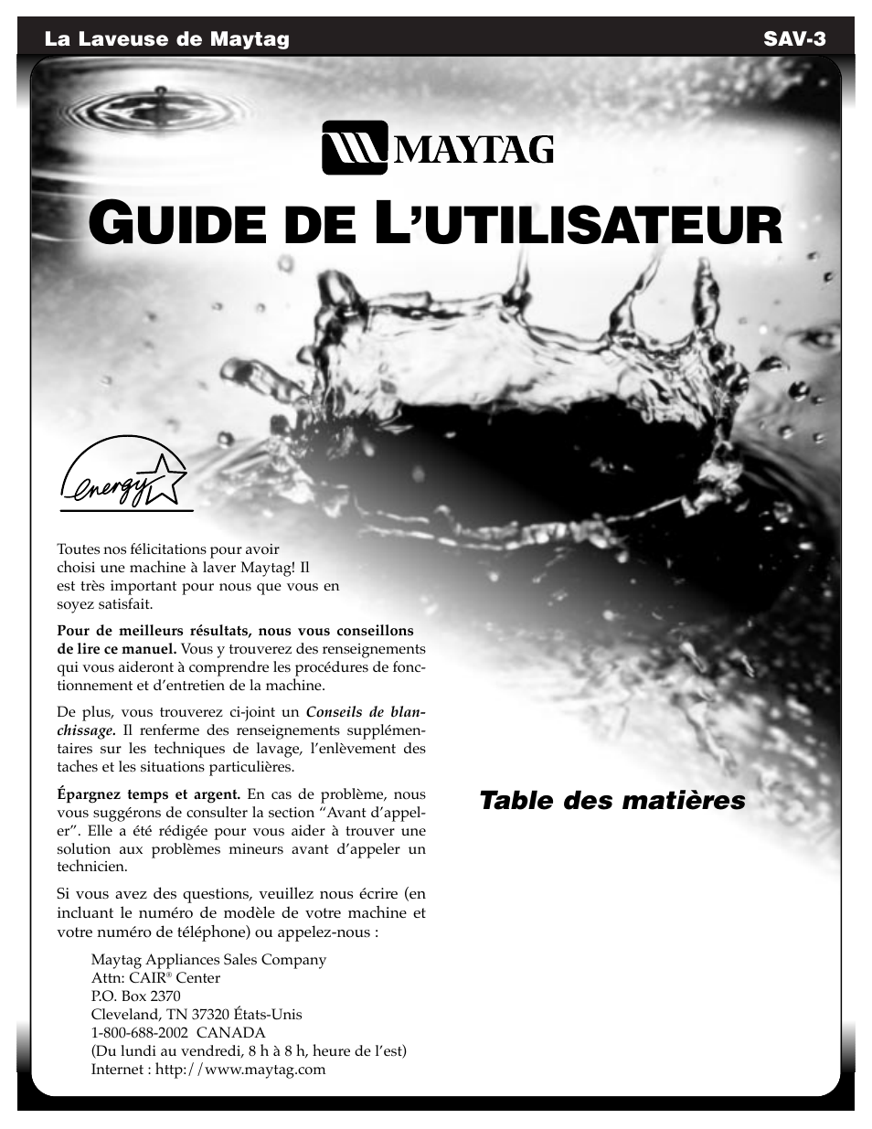 Maytag SAV505DAWW User Manual | Page 11 / 32