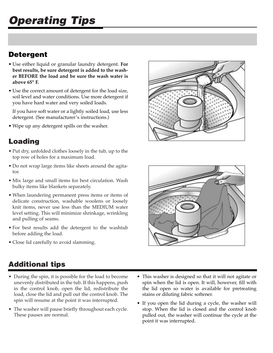 Operating tips, Loading, Additional tips | Detergent | Maytag SAV505DAWW User Manual | Page 3 / 32