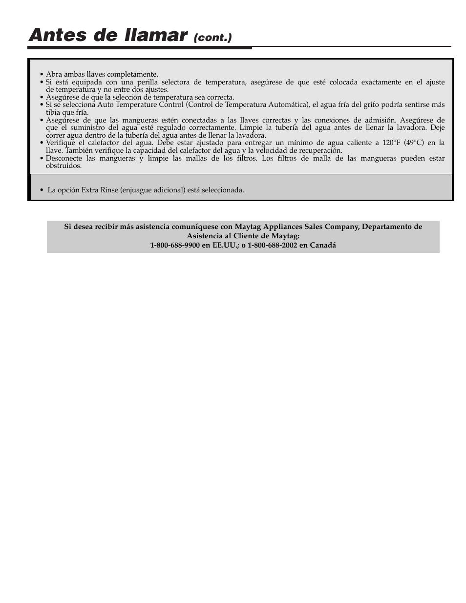 Antes de llamar, Cont.) | Maytag SAV505DAWW User Manual | Page 30 / 32