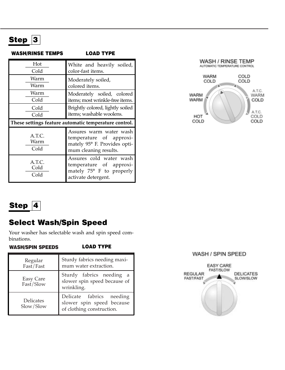 Select wash/spin speed, Step 4, Step 3 | Maytag SAV505DAWW User Manual | Page 5 / 32
