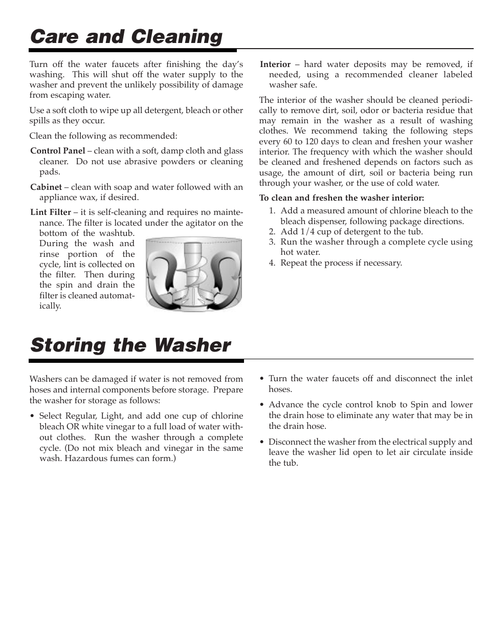 Care and cleaning, Storing the washer | Maytag SAV505DAWW User Manual | Page 8 / 32