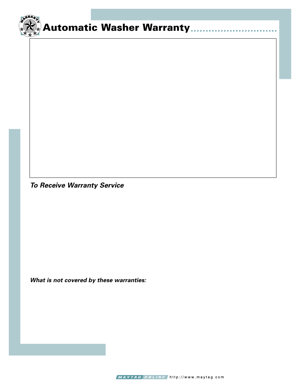 Automatic washer warranty | Maytag LAT9356ABE User Manual | Page 12 / 13
