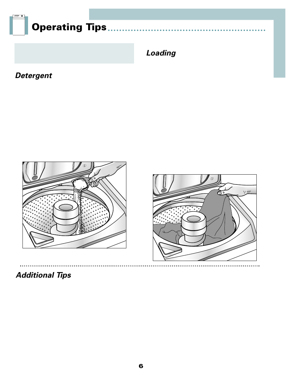 Operating tips, Loading, Additional tips | Detergent | Maytag LAT9356ABE User Manual | Page 7 / 13