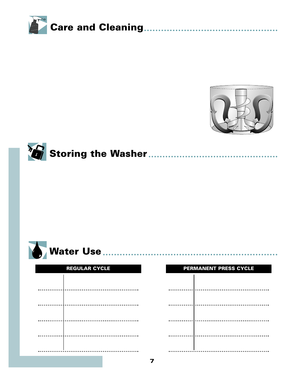 Care and cleaning, Water use storing the washer | Maytag LAT9356ABE User Manual | Page 8 / 13