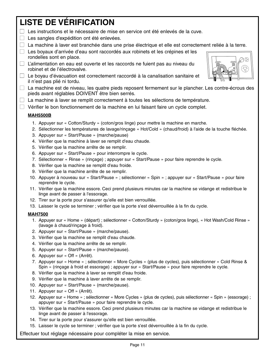 Liste de vérification | Maytag MAH6800AWW User Manual | Page 12 / 23