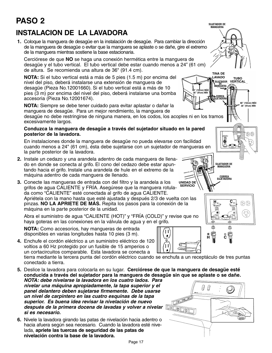 Paso 2, Instalacion de la lavadora | Maytag MAH6800AWW User Manual | Page 18 / 23