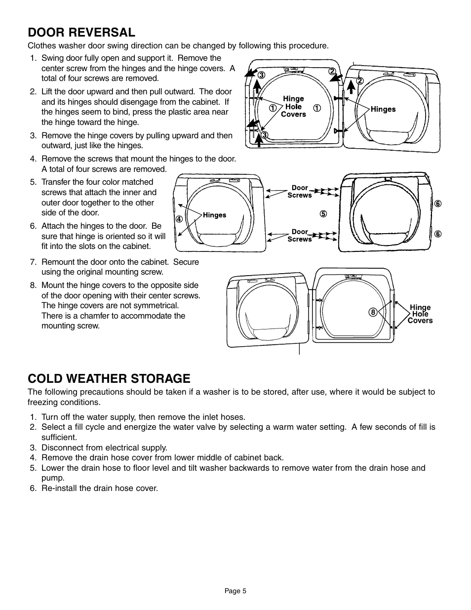 Cold weather storage, Door reversal | Maytag MAH6800AWW User Manual | Page 6 / 23