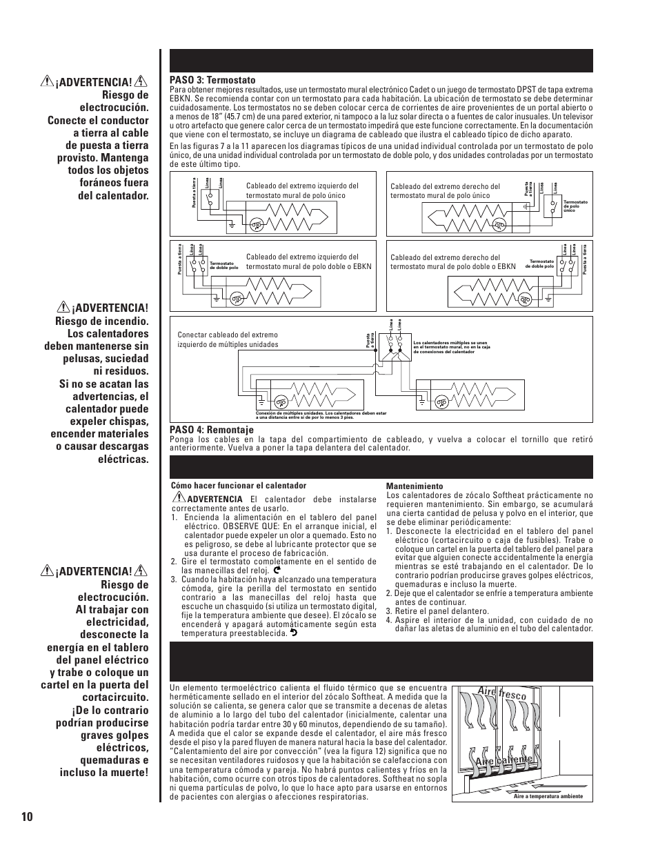 Instrucciones para la instalación, Funcionamiento y mantenimiento, Cómo funcionan los zócalos softheat hidrónicos | Cadet SOFTHEAT EBHN500 User Manual | Page 9 / 10