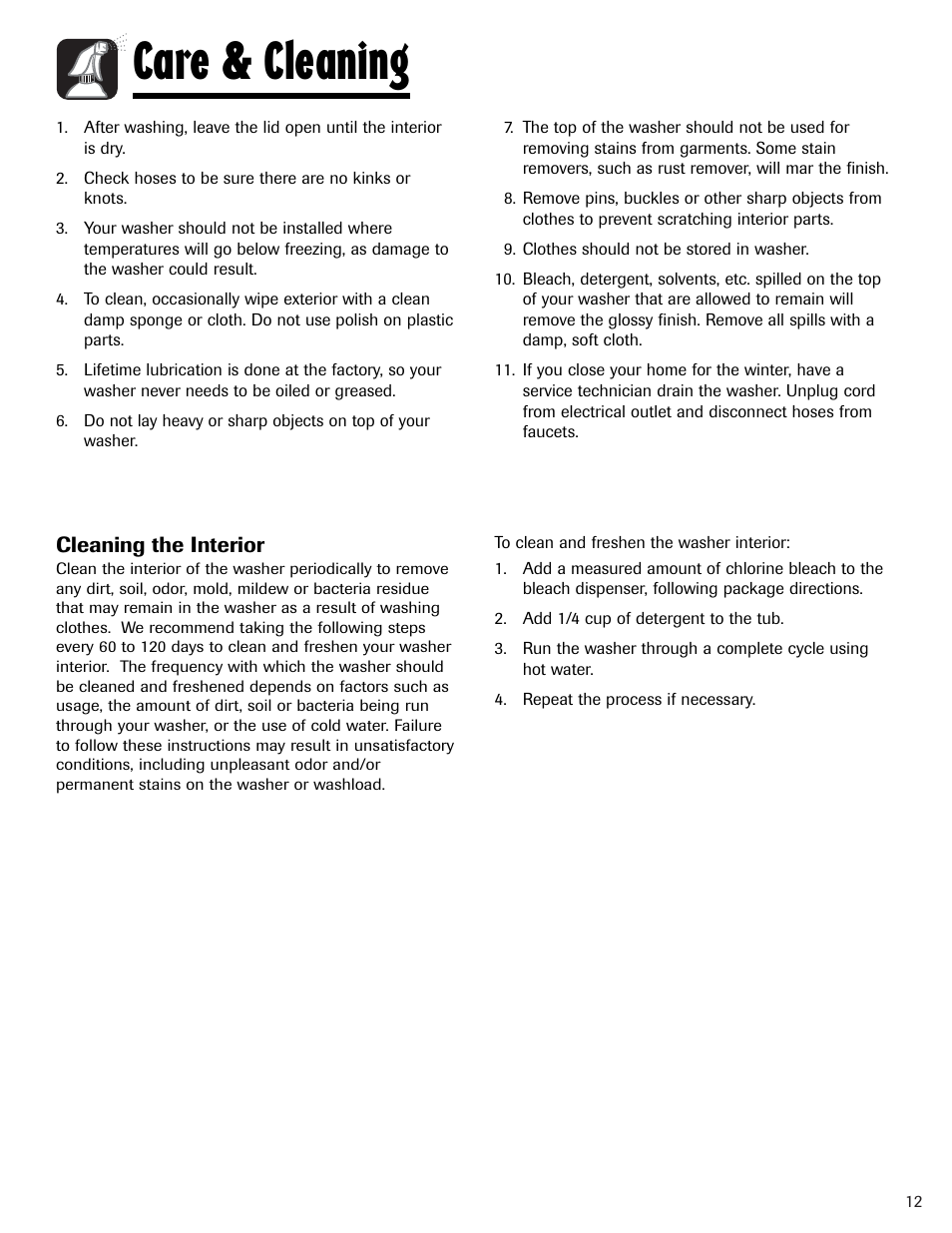 Care & cleaning | Maytag PAVT234AWW User Manual | Page 13 / 48