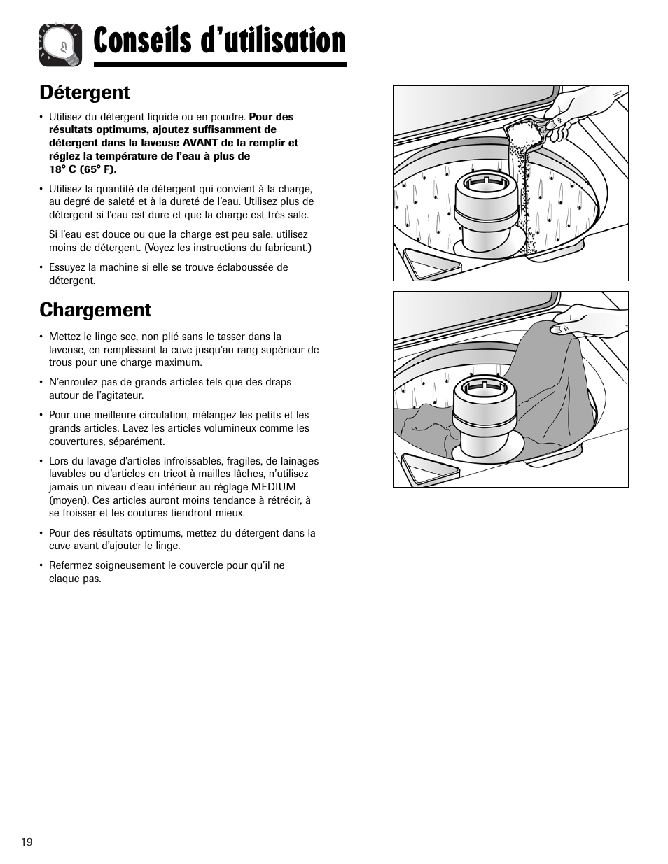 Conseils d’utilisation, Détergent, Chargement | Maytag PAVT234AWW User Manual | Page 20 / 48