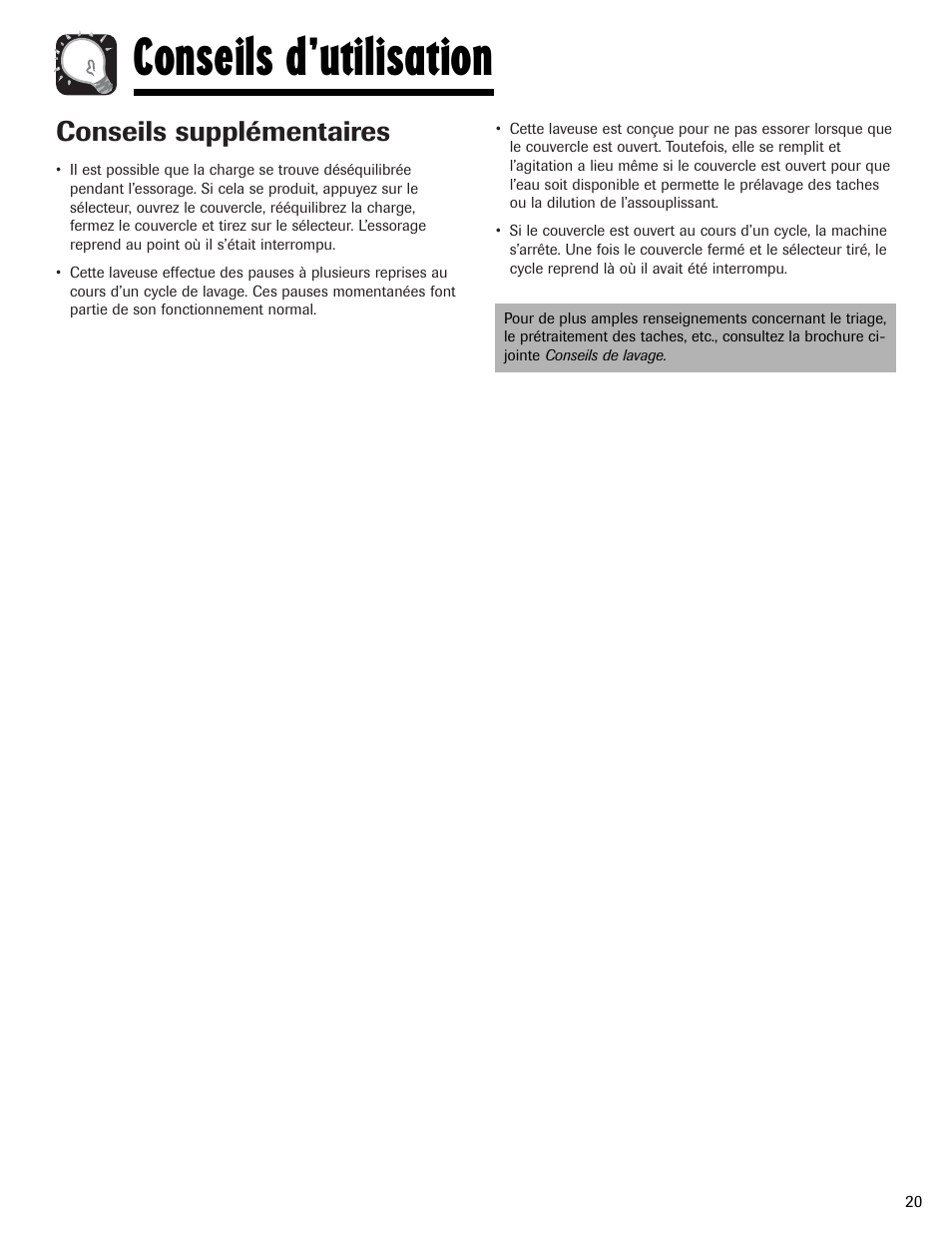Conseils d’utilisation, Conseils supplémentaires | Maytag PAVT234AWW User Manual | Page 21 / 48
