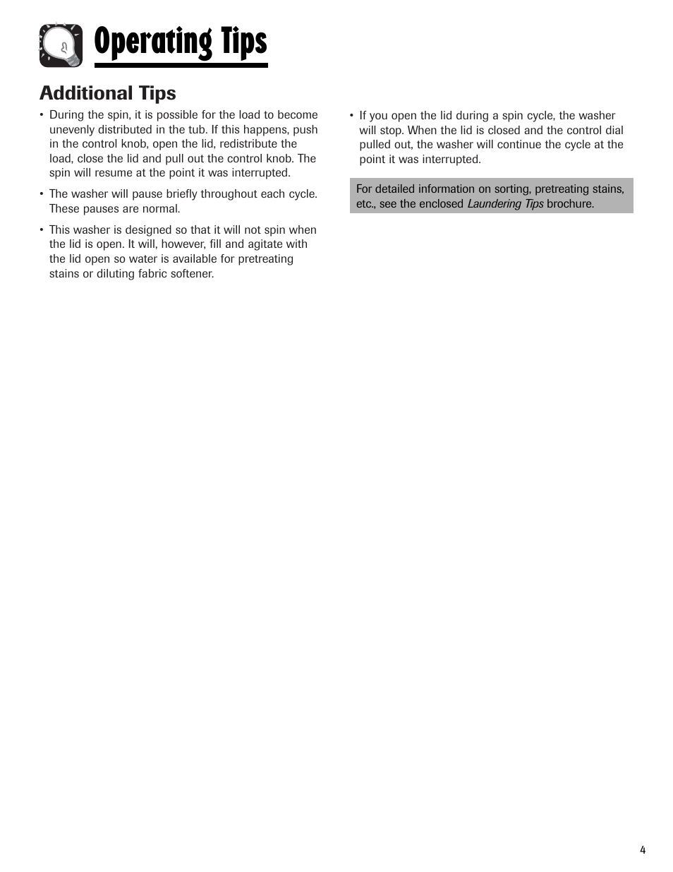 Operating tips, Additional tips | Maytag PAVT234AWW User Manual | Page 5 / 48