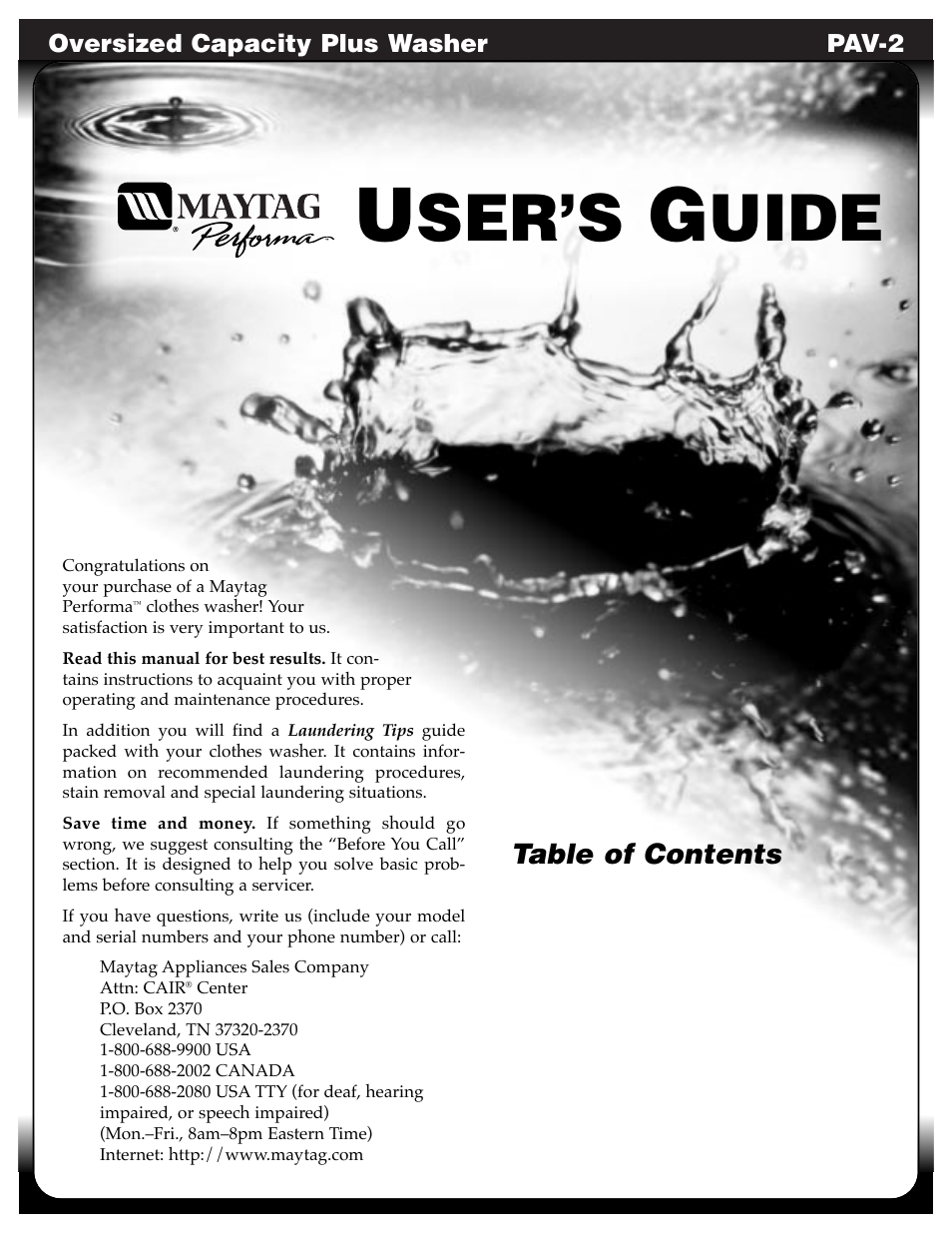 Maytag PAV5000AWW User Manual | 28 pages