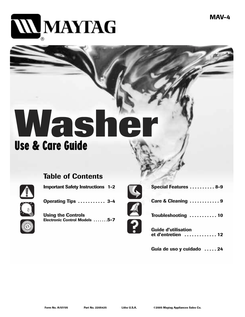 Maytag MAV5920AGW User Manual | 36 pages