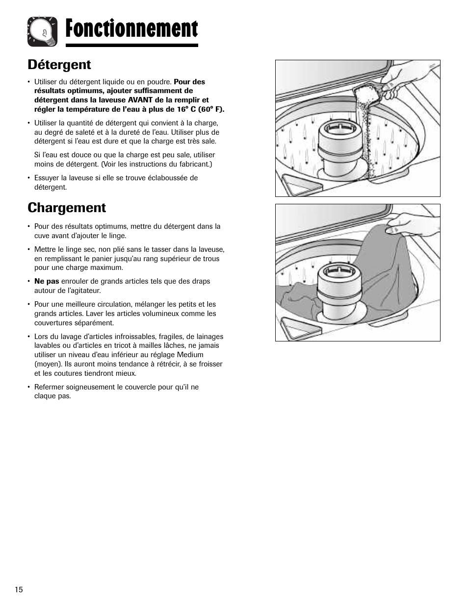 Fonctionnement, Détergent, Chargement | Maytag MAV5920AGW User Manual | Page 16 / 36