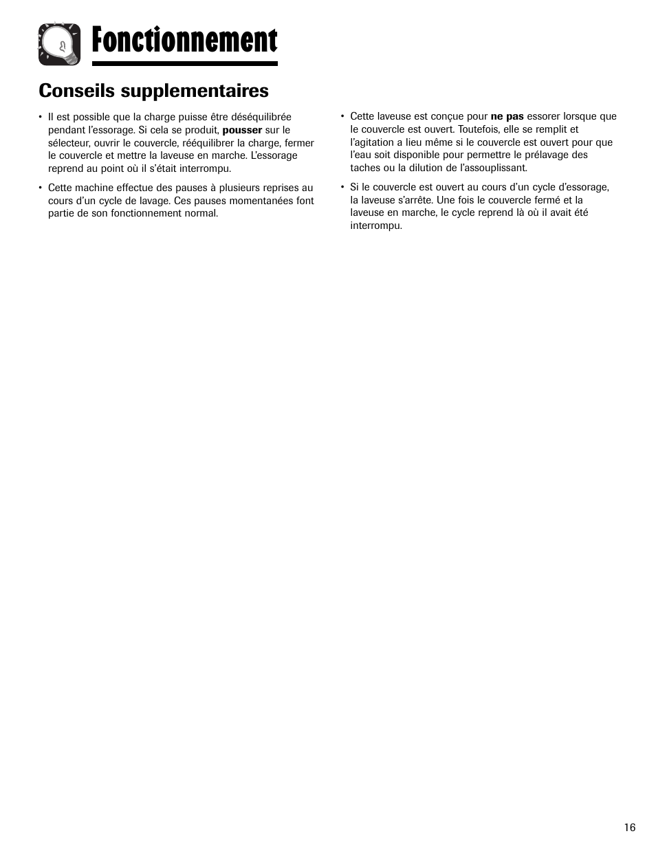 Fonctionnement, Conseils supplementaires | Maytag MAV5920AGW User Manual | Page 17 / 36