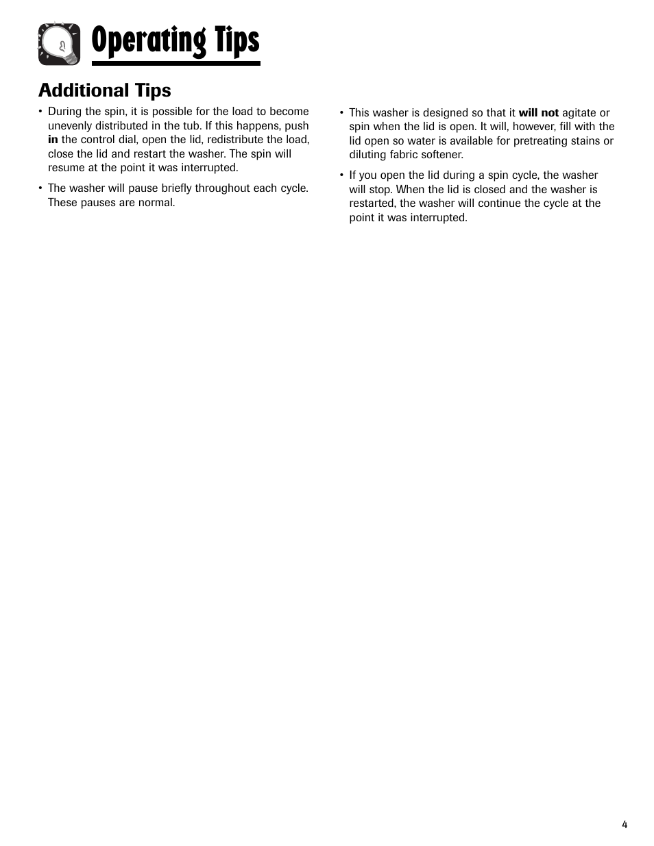 Operating tips, Additional tips | Maytag MAV5920AGW User Manual | Page 5 / 36