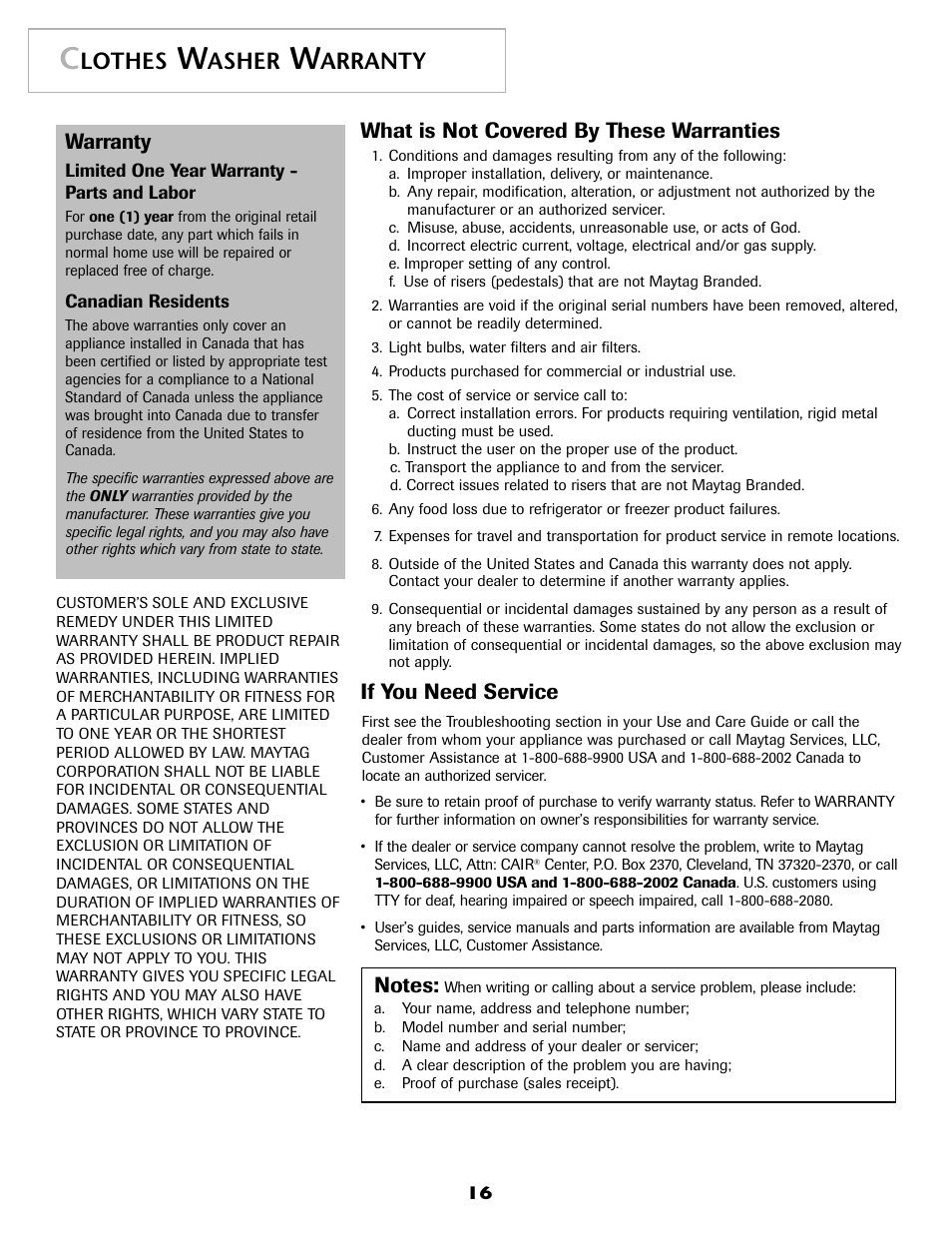 Lothes, Asher, Arranty | Warranty, What is not covered by these warranties, If you need service | Maytag MAH8700AWM User Manual | Page 17 / 52