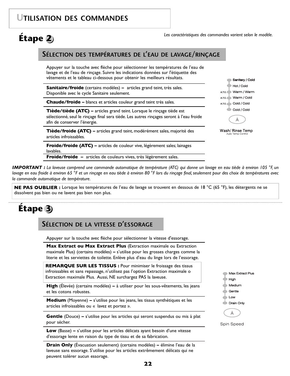 Étape 3, Étape 2, Tilisation des commandes | Maytag MAH8700AWM User Manual | Page 23 / 52