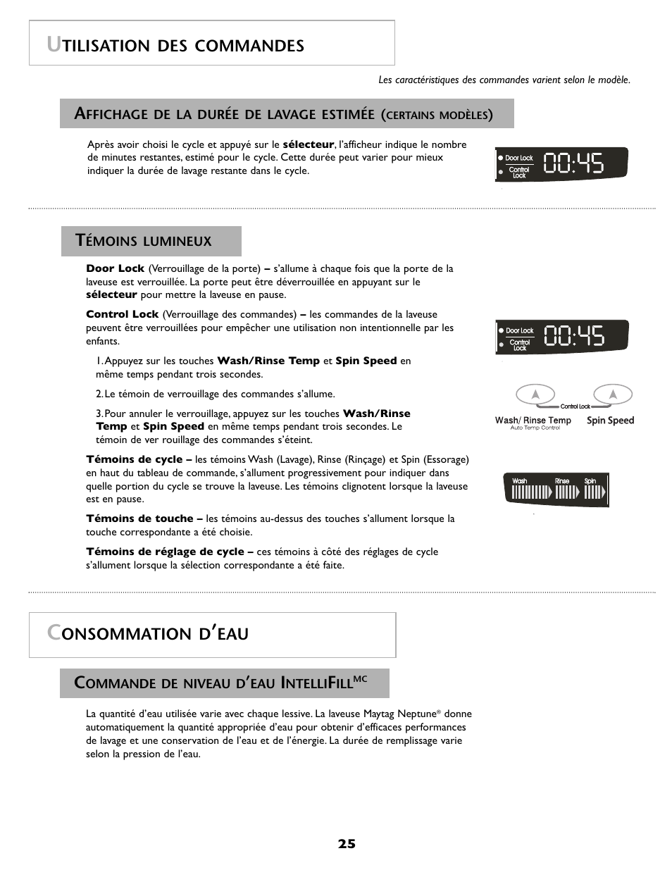 Tilisation des commandes, Onsommation d | Maytag MAH8700AWM User Manual | Page 26 / 52