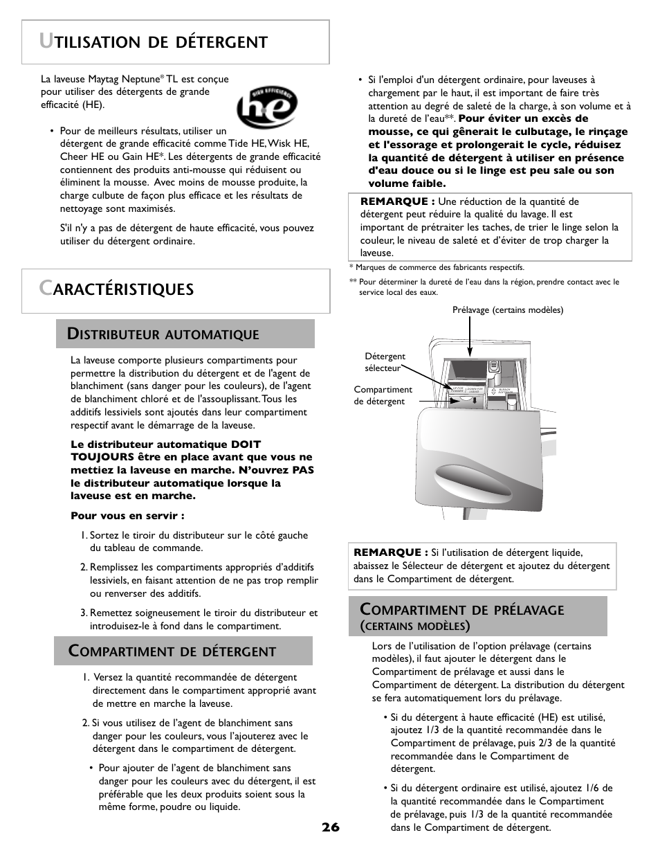 Aractéristiques, Tilisation de détergent | Maytag MAH8700AWM User Manual | Page 27 / 52