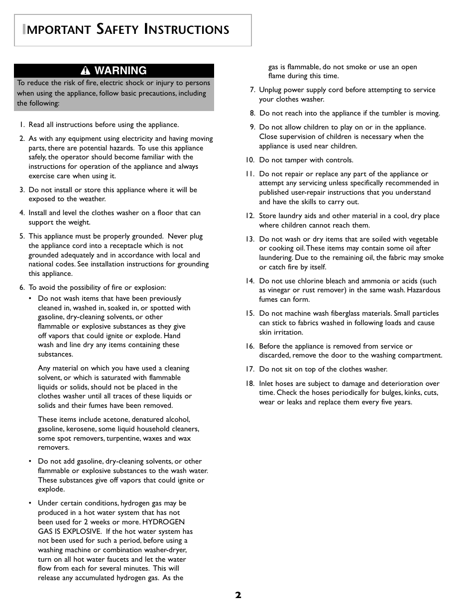 Mportant, Afety, Nstructions | Warning | Maytag MAH8700AWM User Manual | Page 3 / 52