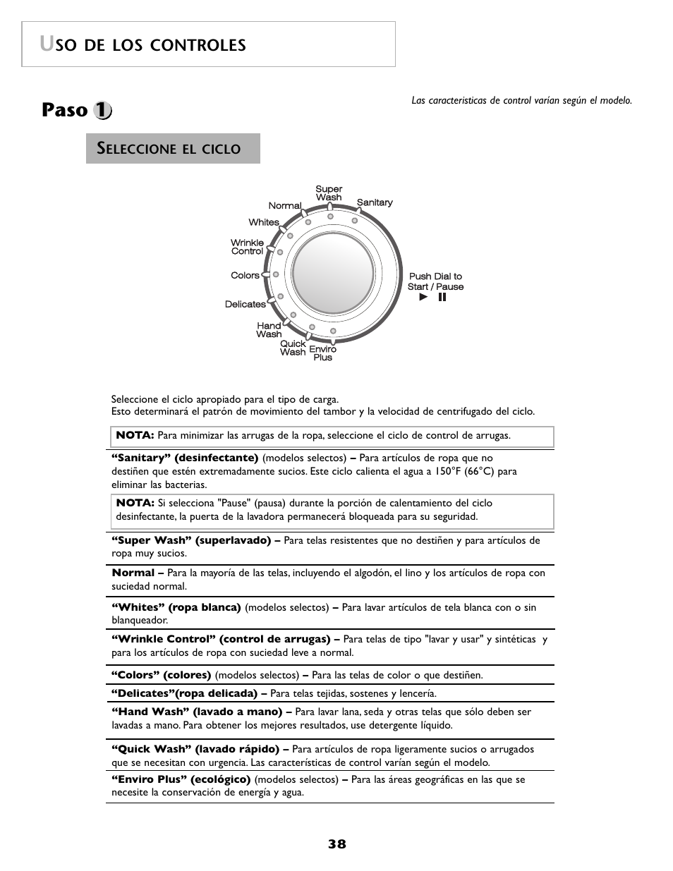 Paso 1, So de los controles | Maytag MAH8700AWM User Manual | Page 39 / 52