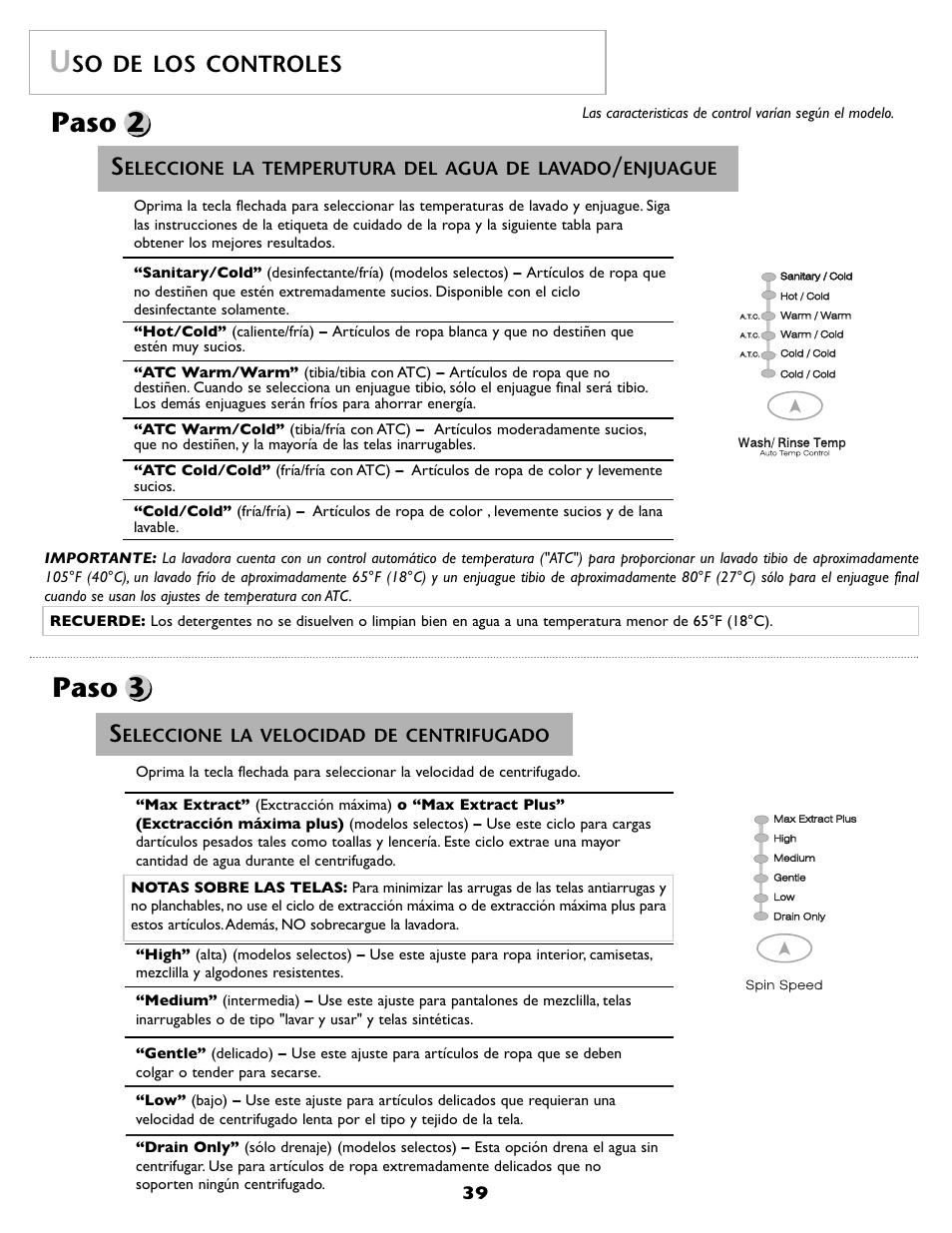 Paso 2, Paso 3, So de los controles | Maytag MAH8700AWM User Manual | Page 40 / 52