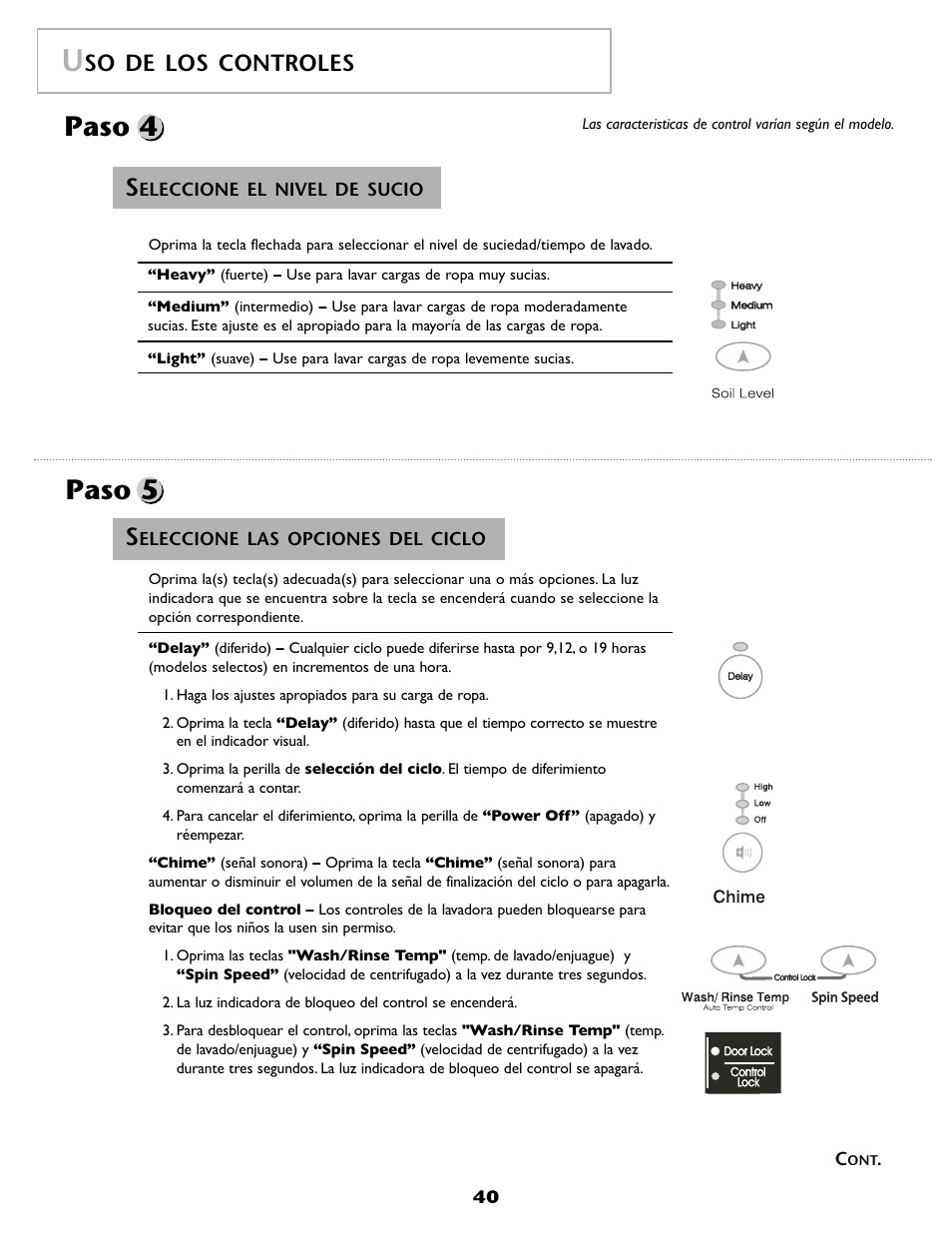 Paso 4, Paso 5, So de los controles | Maytag MAH8700AWM User Manual | Page 41 / 52