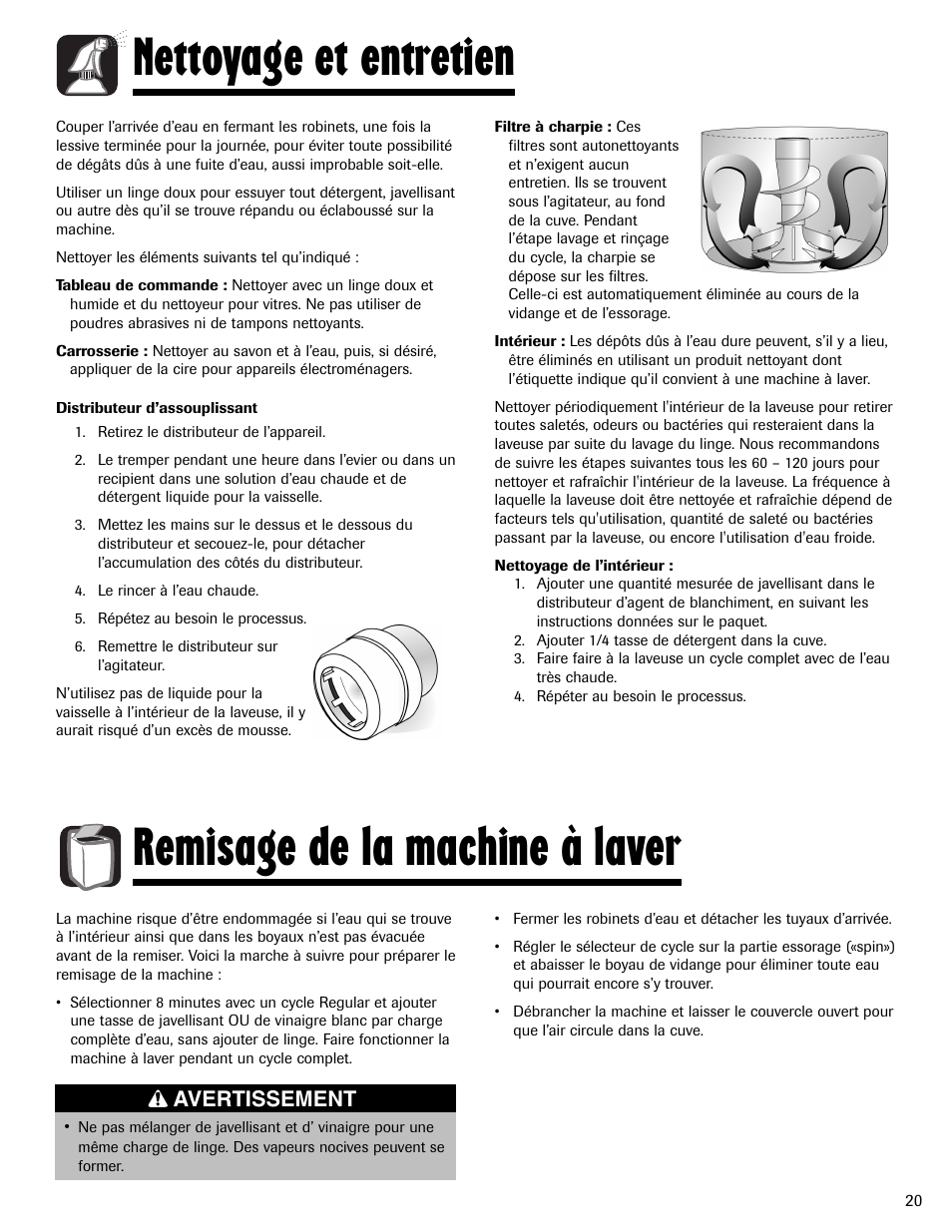 Nettoyage et entretien, Remisage de la machine à laver, Avertissement | Maytag LAV3600AWW User Manual | Page 21 / 36