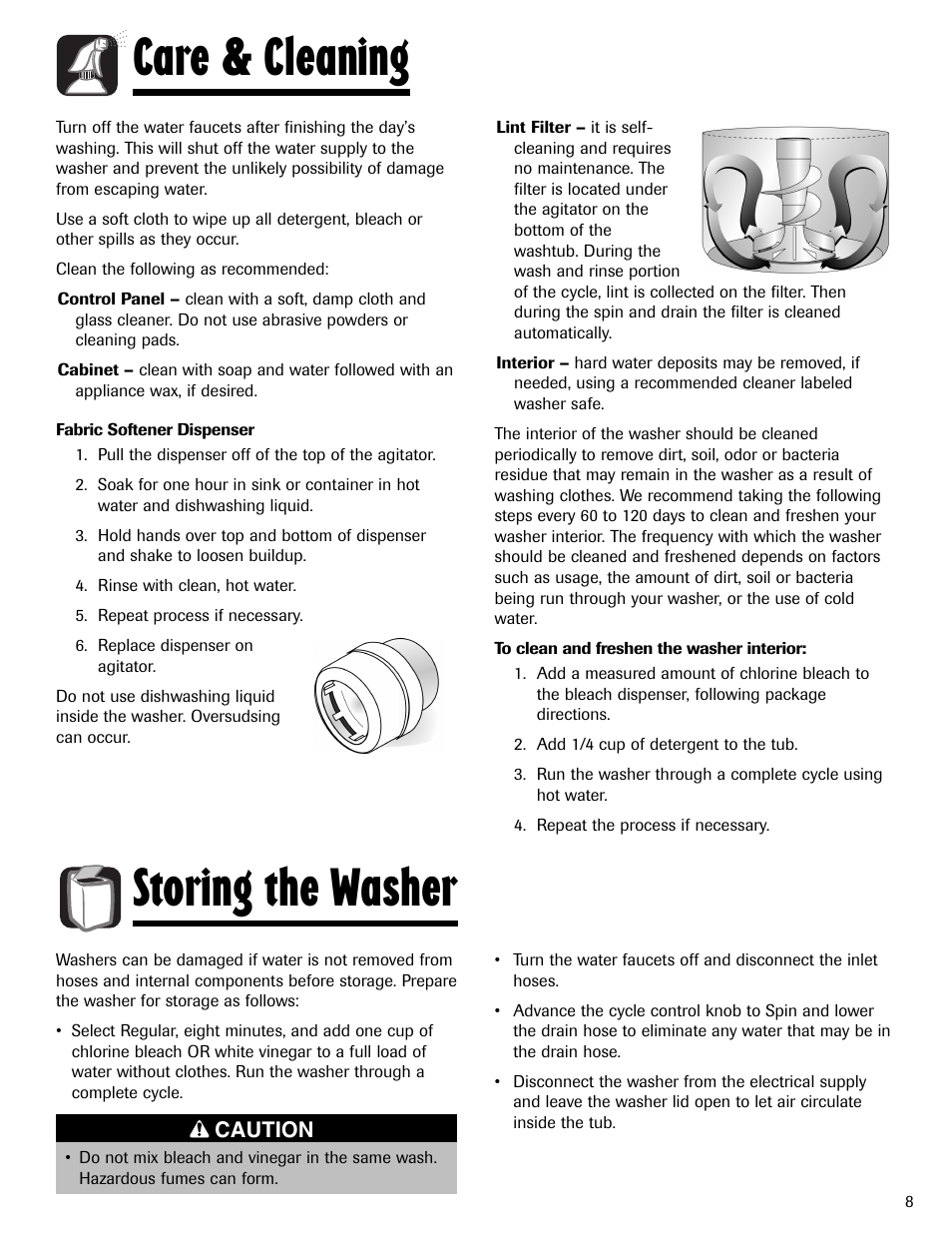 Care & cleaning, Storing the washer | Maytag LAV3600AWW User Manual | Page 9 / 36