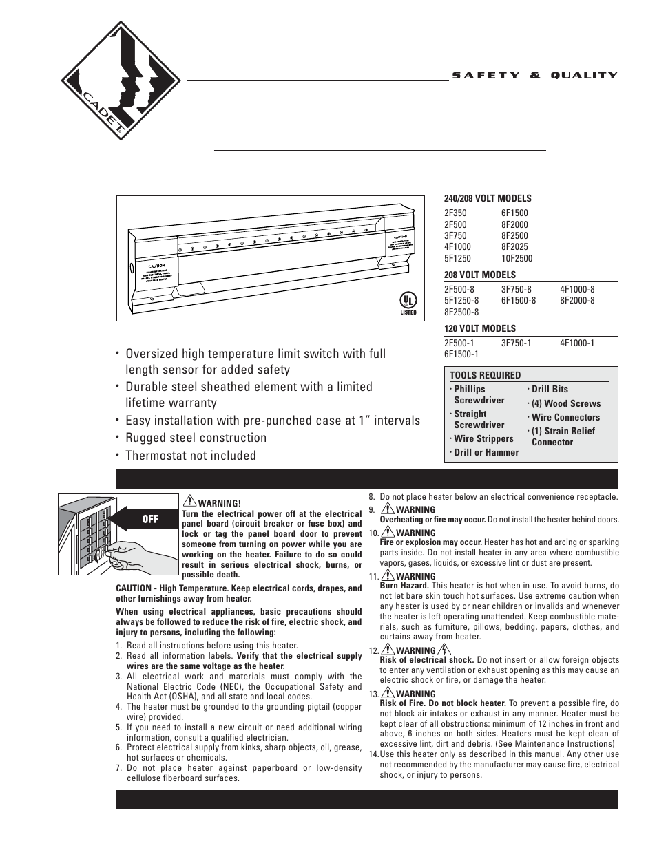 Cadet 8F2000 User Manual | 12 pages