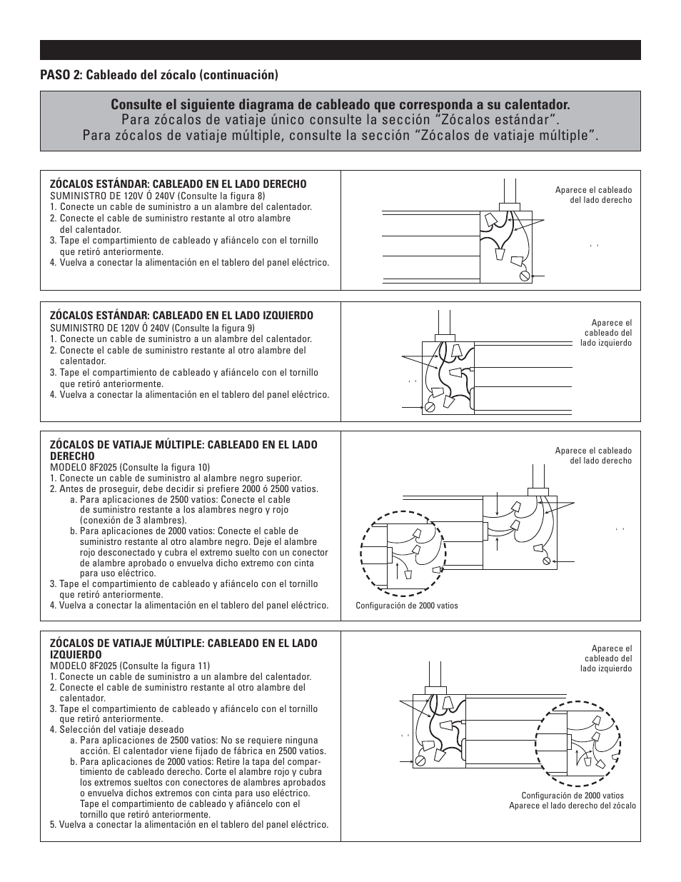 Instrucciones para la instalación, Paso 2: cableado del zócalo (continuación) | Cadet 8F2000 User Manual | Page 10 / 12