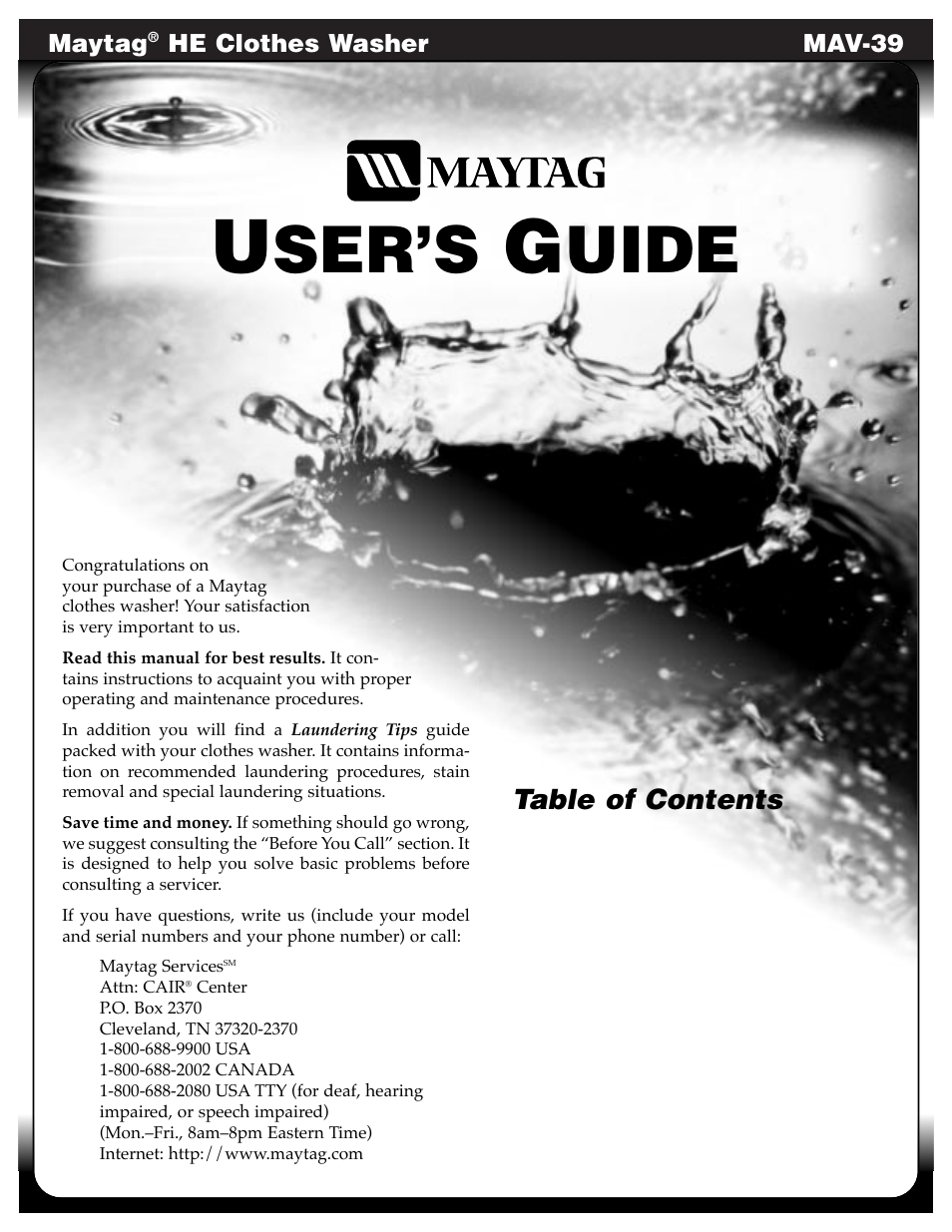 Maytag MAV9557EWW User Manual | 36 pages