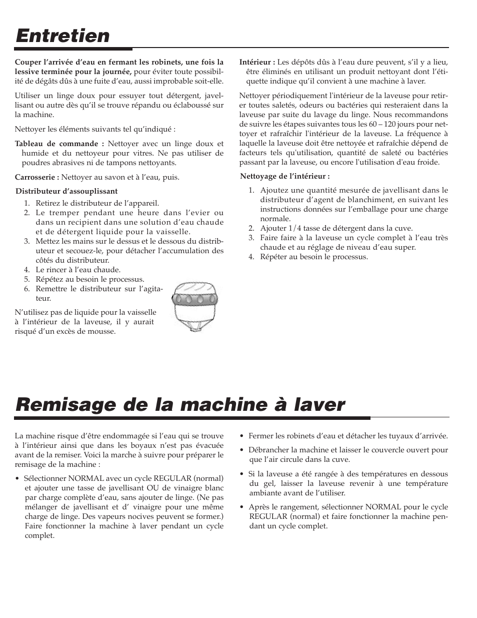 Remisage de la machine à laver, Entretien | Maytag MAV9557EWW User Manual | Page 21 / 36