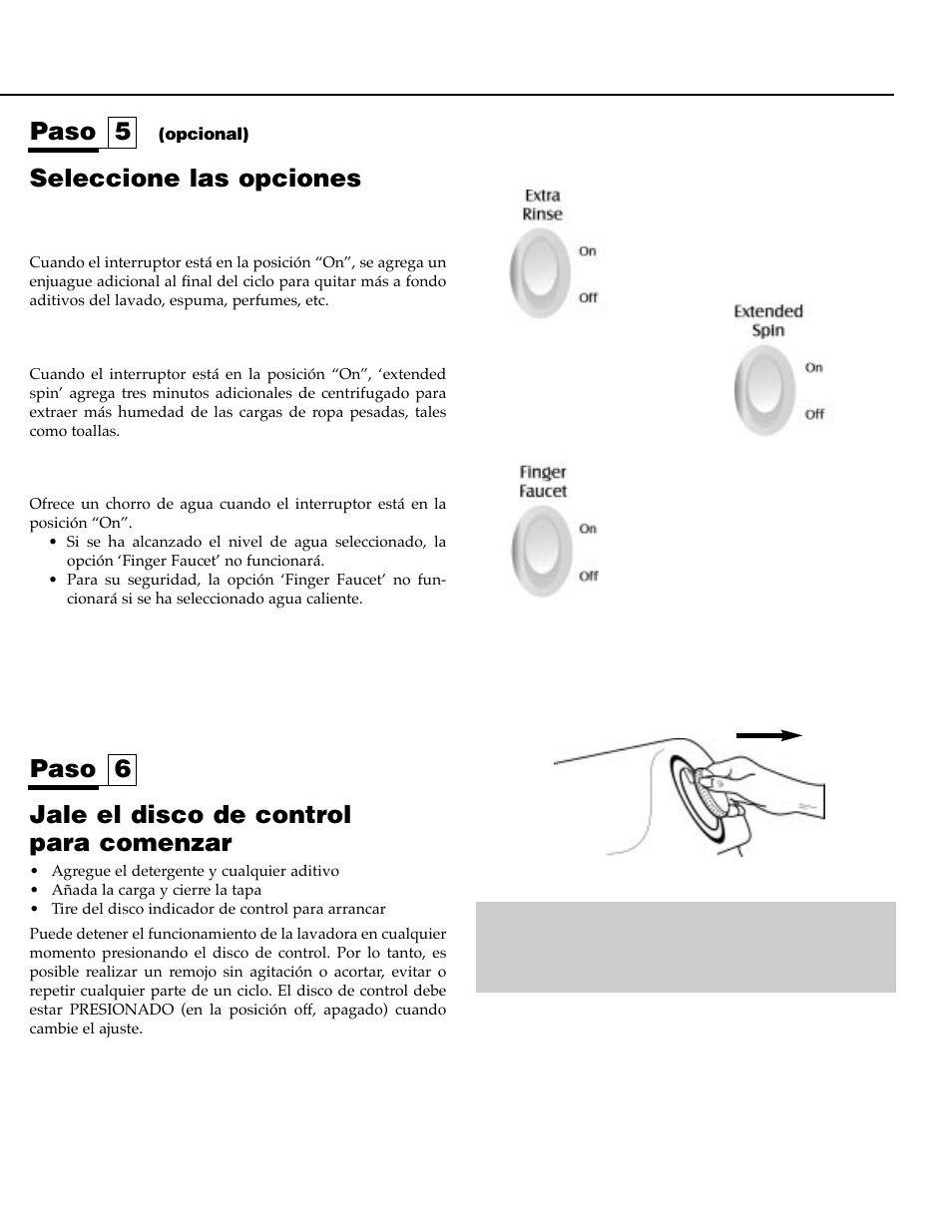 Jale el disco de control para comenzar, Seleccione las opciones, Paso 5 | Paso 6 | Maytag MAV9557EWW User Manual | Page 31 / 36