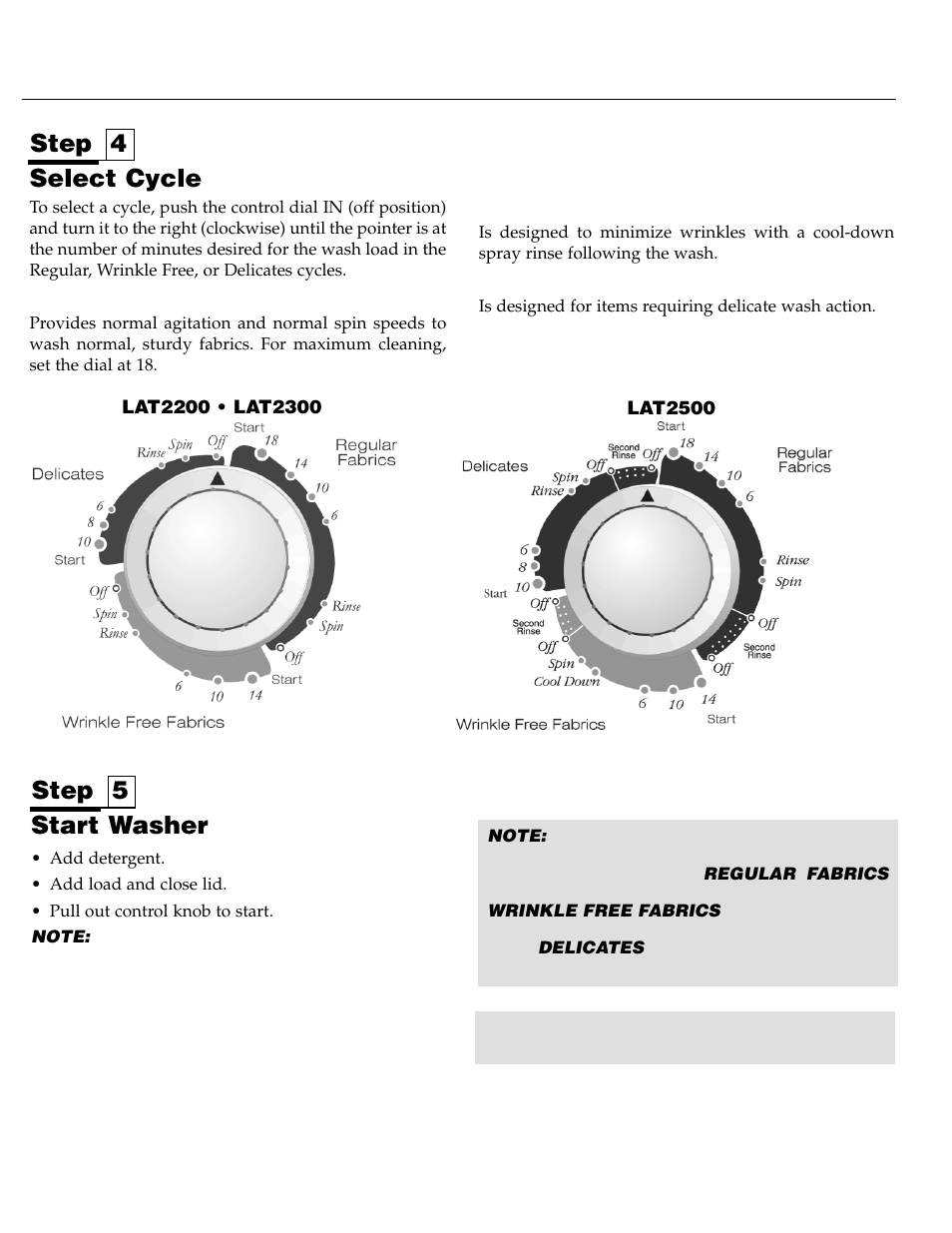 Step 5 step 4, Select cycle, Start washer | Maytag LAT2500AAE User Manual | Page 5 / 28