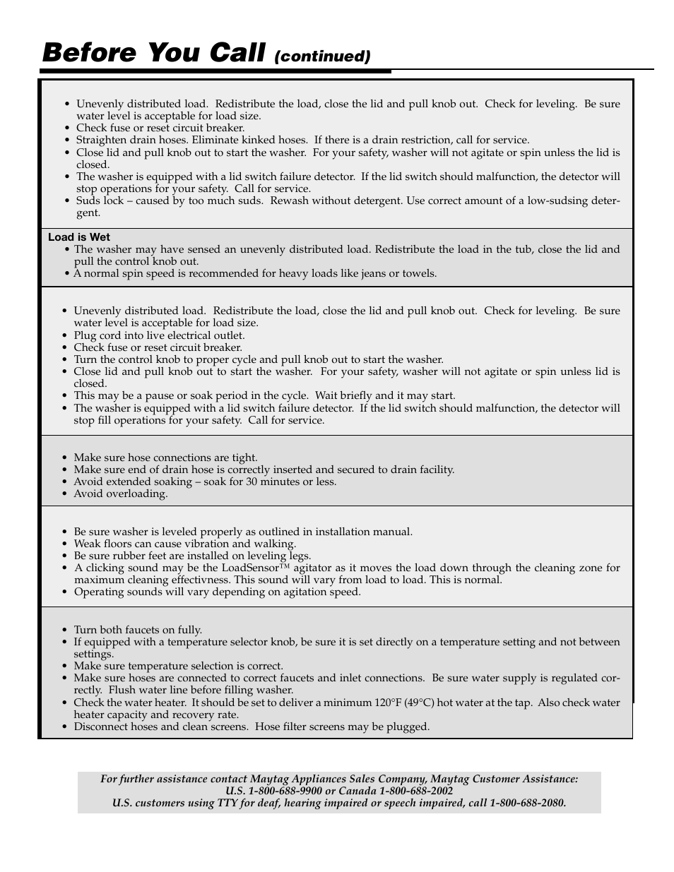Before you call, Continued) | Maytag LAT2500AAE User Manual | Page 8 / 28