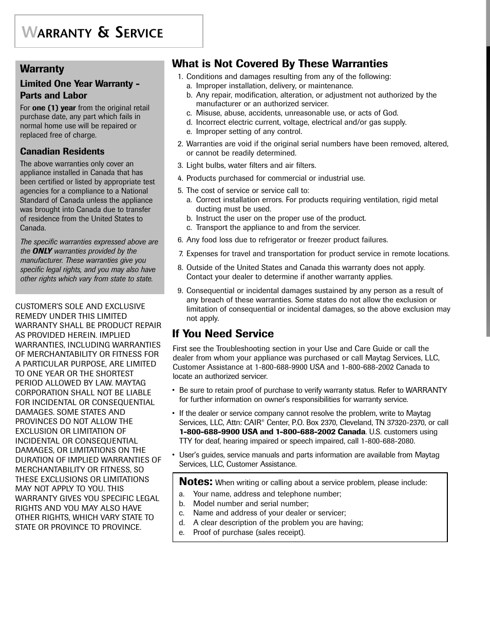 Arranty, Ervice, Warranty | What is not covered by these warranties, If you need service | Maytag MDE6800AZW User Manual | Page 12 / 36