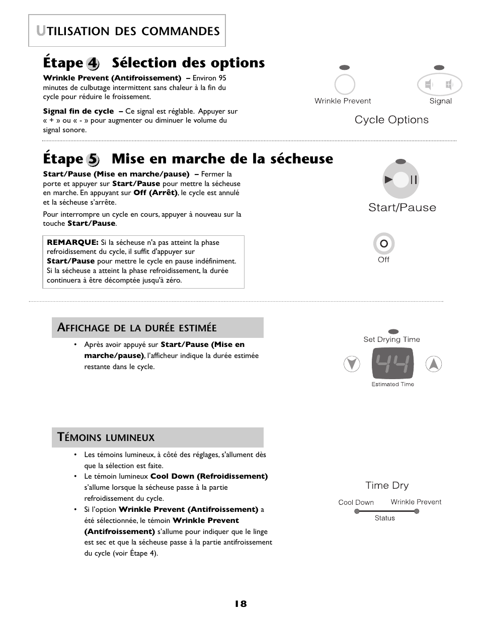 Tilisation des commandes, Start/pause, Cycle options | Maytag MDE6800AZW User Manual | Page 19 / 36