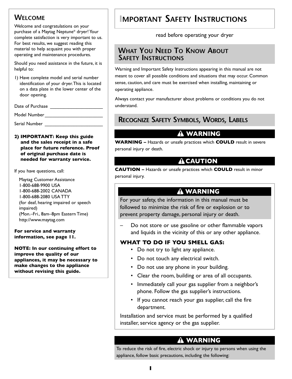Mportant, Afety, Nstructions | Maytag MDE6800AZW User Manual | Page 2 / 36