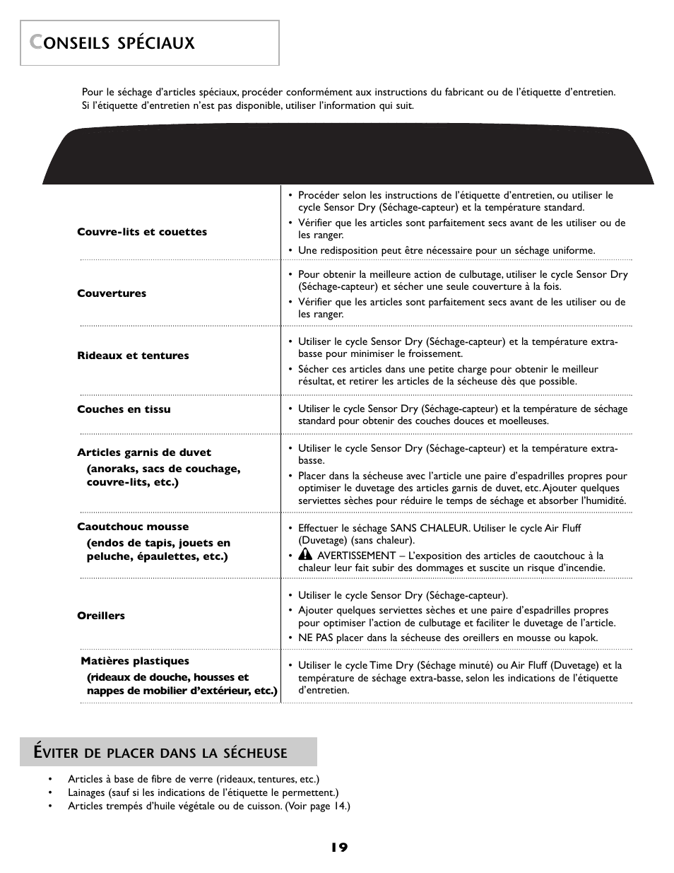 Onseils spéciaux | Maytag MDE6800AZW User Manual | Page 20 / 36