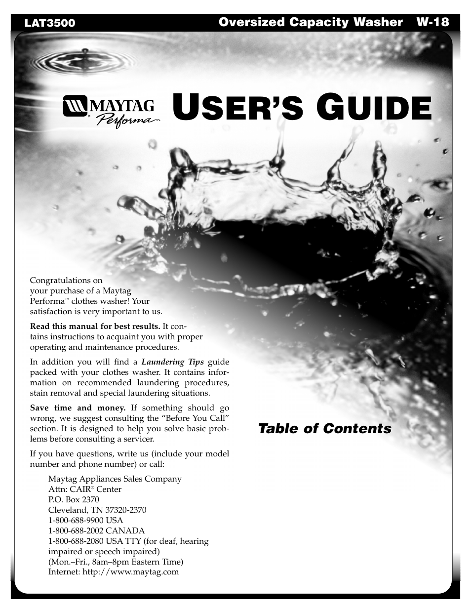 Maytag LAT3500AAE User Manual | 28 pages