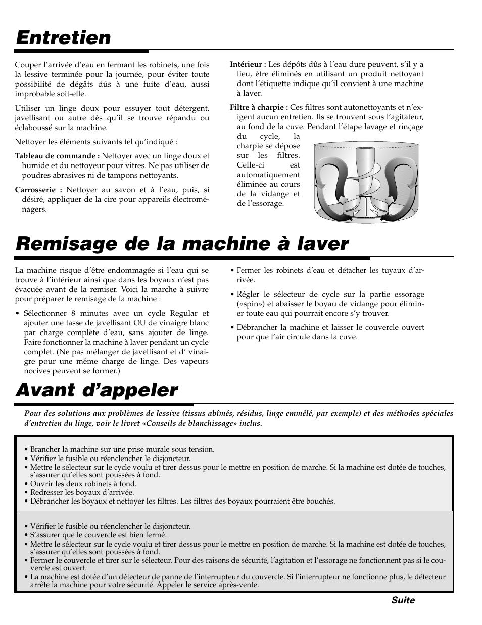 Remisage de la machine à laver, Entretien avant d’appeler | Maytag LAT3500AAE User Manual | Page 17 / 28