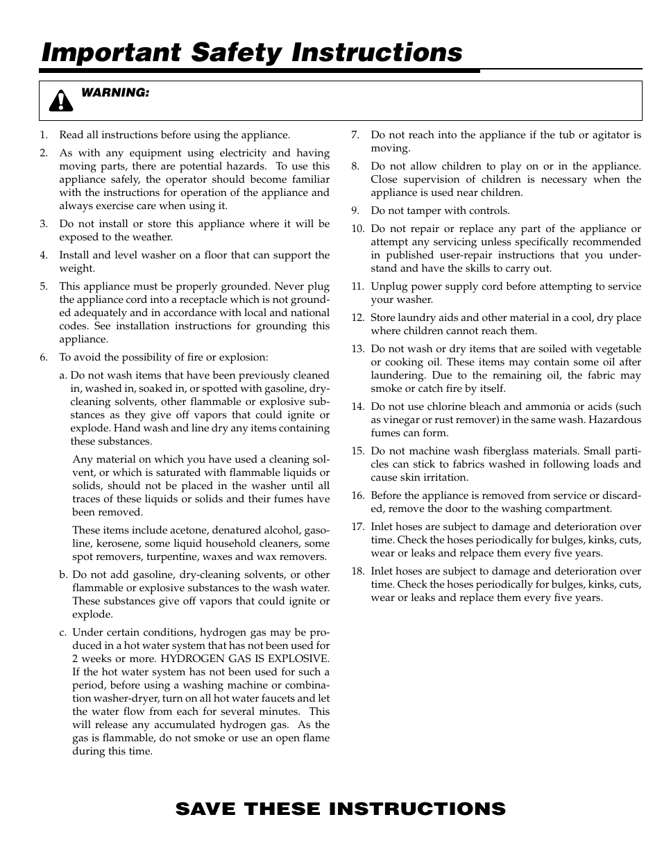Important safety instructions, Save these instructions | Maytag LAT3500AAE User Manual | Page 2 / 28